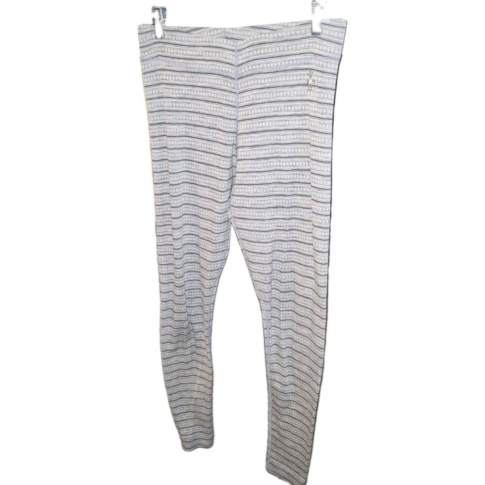 Smartwool Sz L 100% Merino Wool Striped Gray Base Layer Hiking Logo Leggings